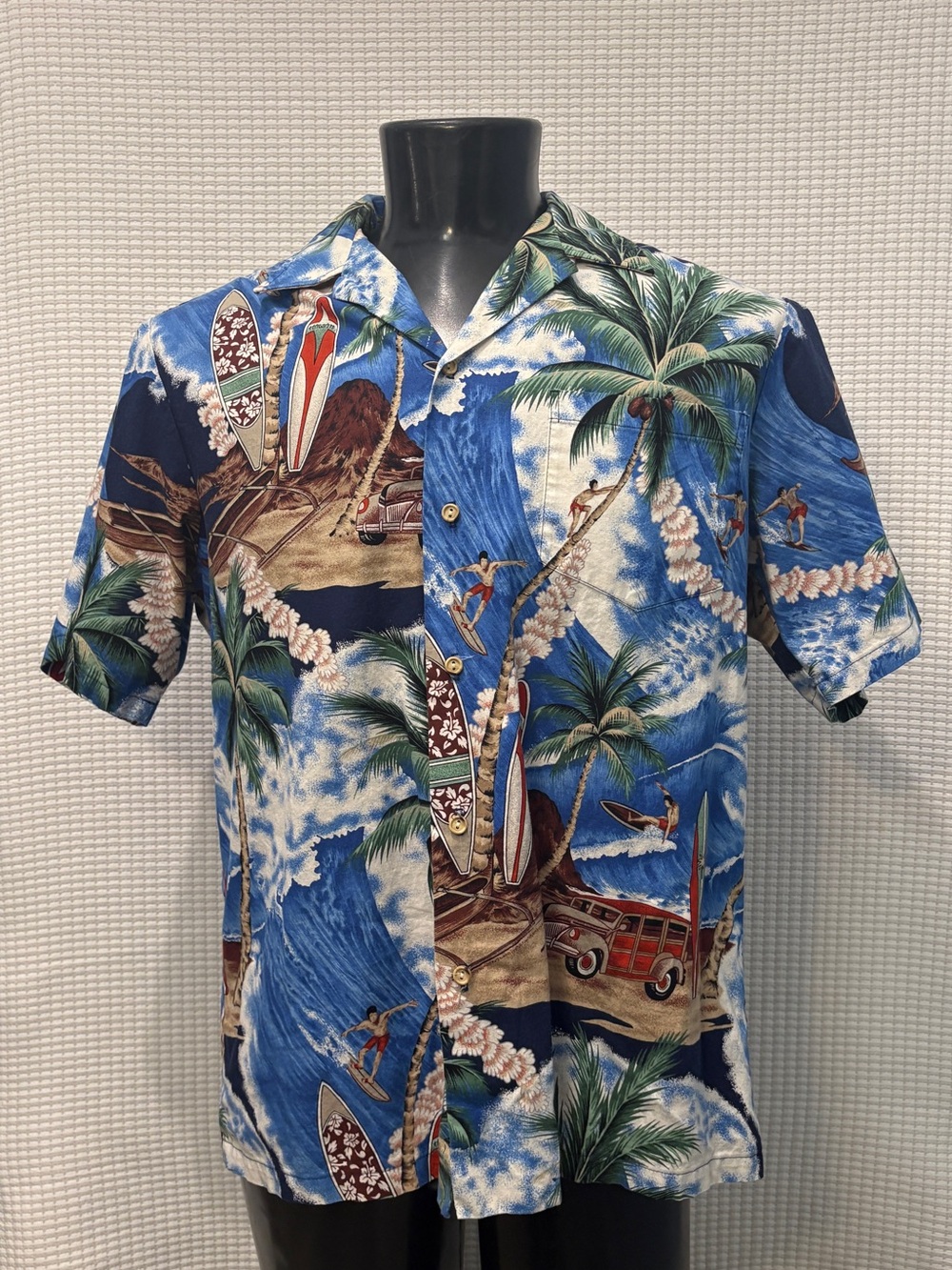 Vintage RJC Hawaiian Aloha Shirt L Made in Hawaii Surf Woody